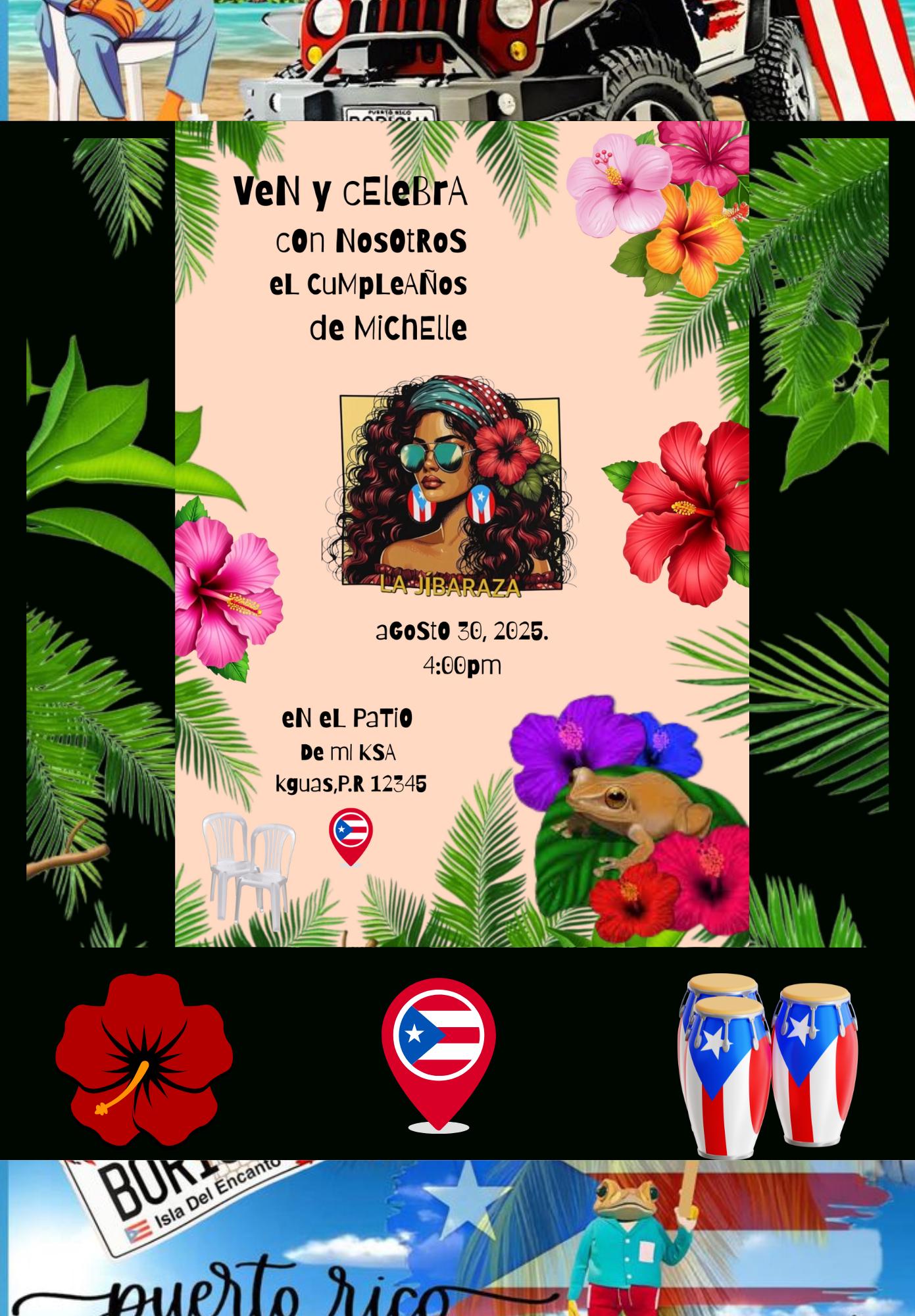 Puerto Rican birthday invitation adult female invite