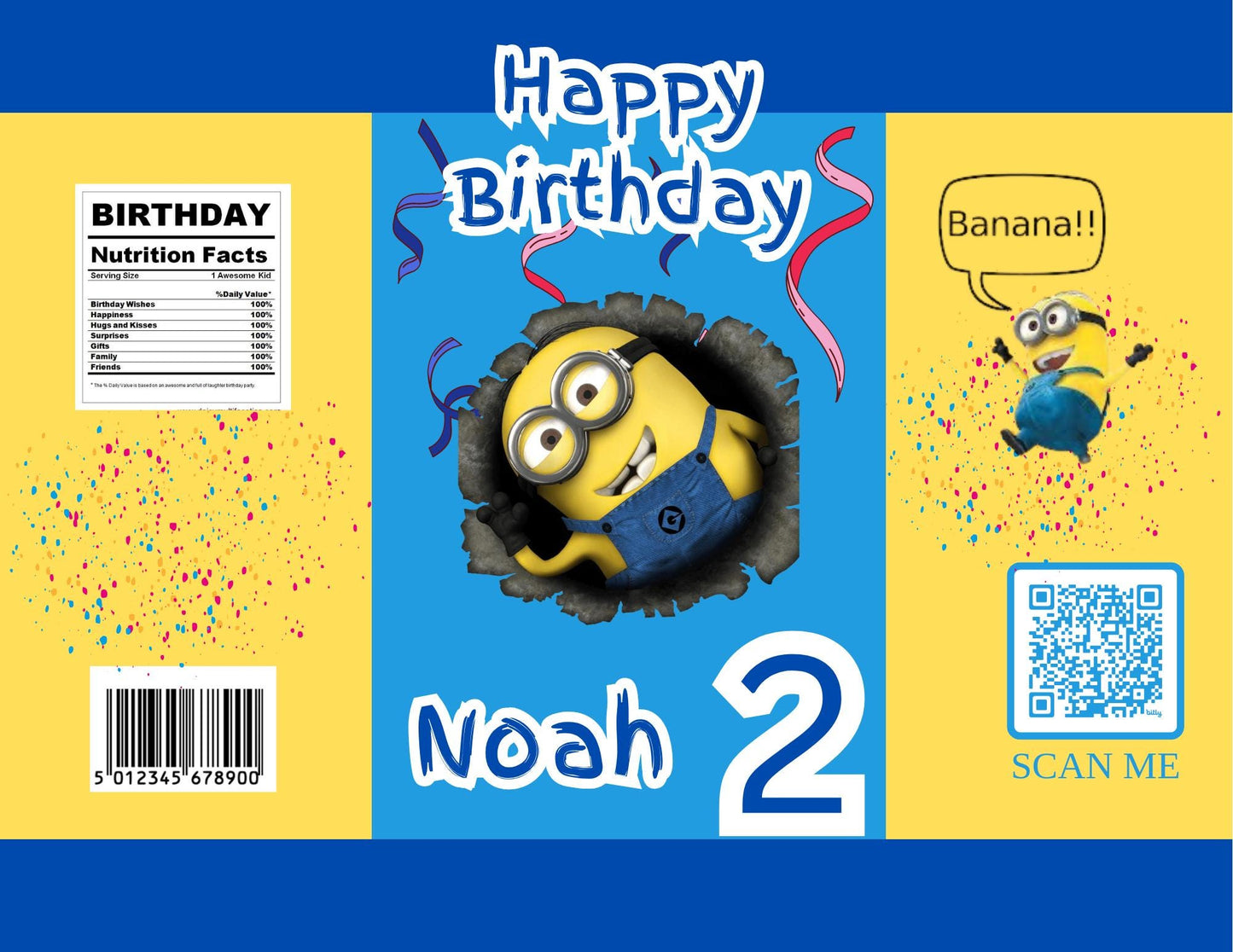 Minions Birthday Chip Bag digital download template editable